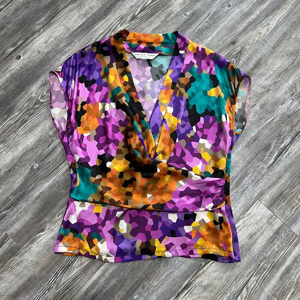 Trina Turk 100% Silk Abstract Print Blouse Size 10